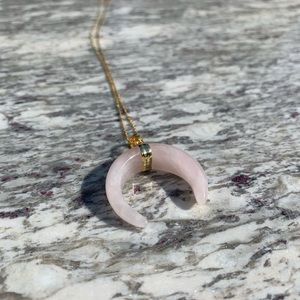 Rose quartz crescent moon necklace